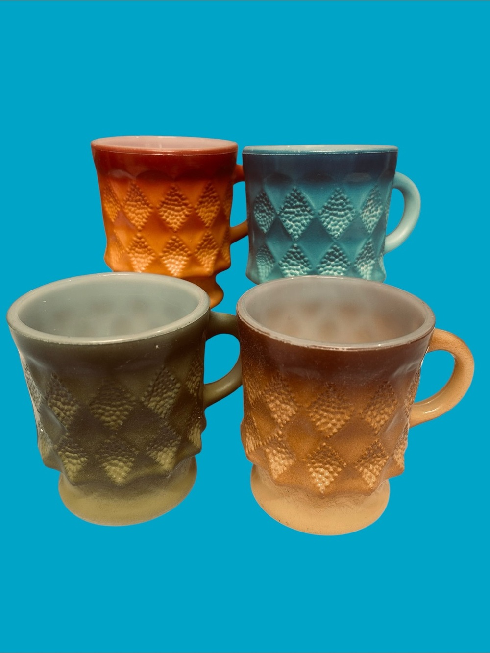 VTG Fire King Kimberly Diamond Milk Glass Mugs Set of 4 Colorful Ombre